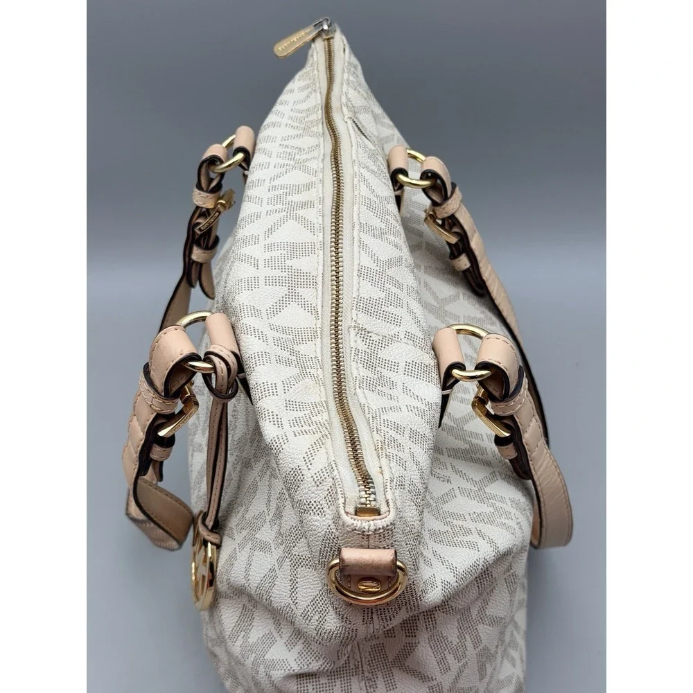 Michael Kors Large Signature MK Logo Satchel Bag Vanilla Blush Authenticated